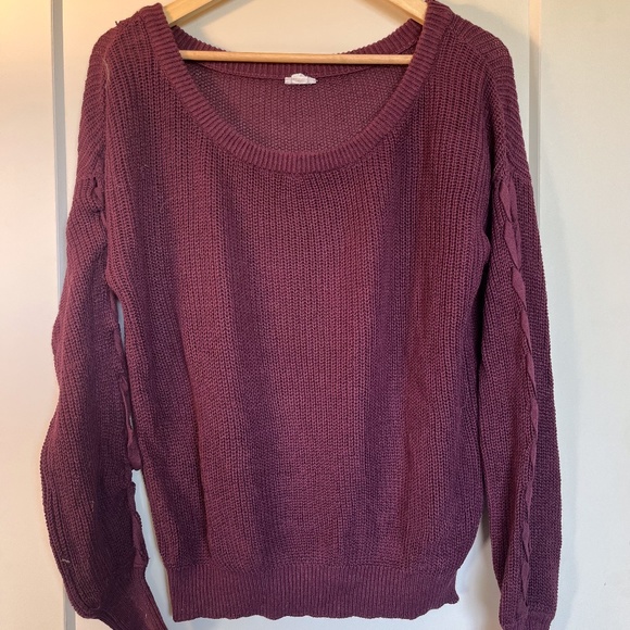 Knit Burgundy Sweater w/ Ribbon Detail - Picture 1 of 2